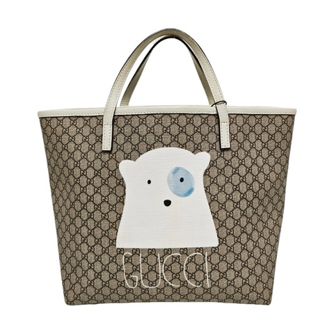 GUCCI 托特包 卡其色塗層帆布老花印花手提包