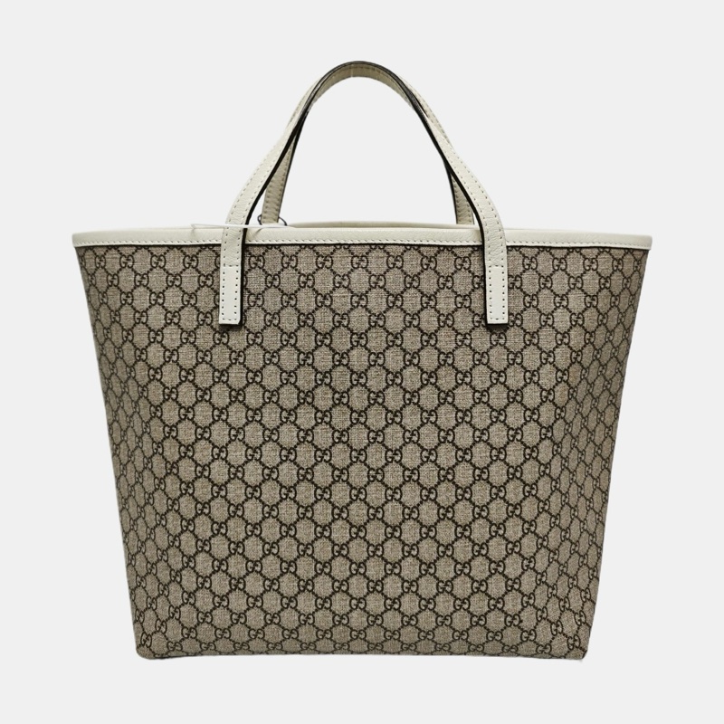 GUCCI 托特包 卡其色塗層帆布老花印花手提包-3