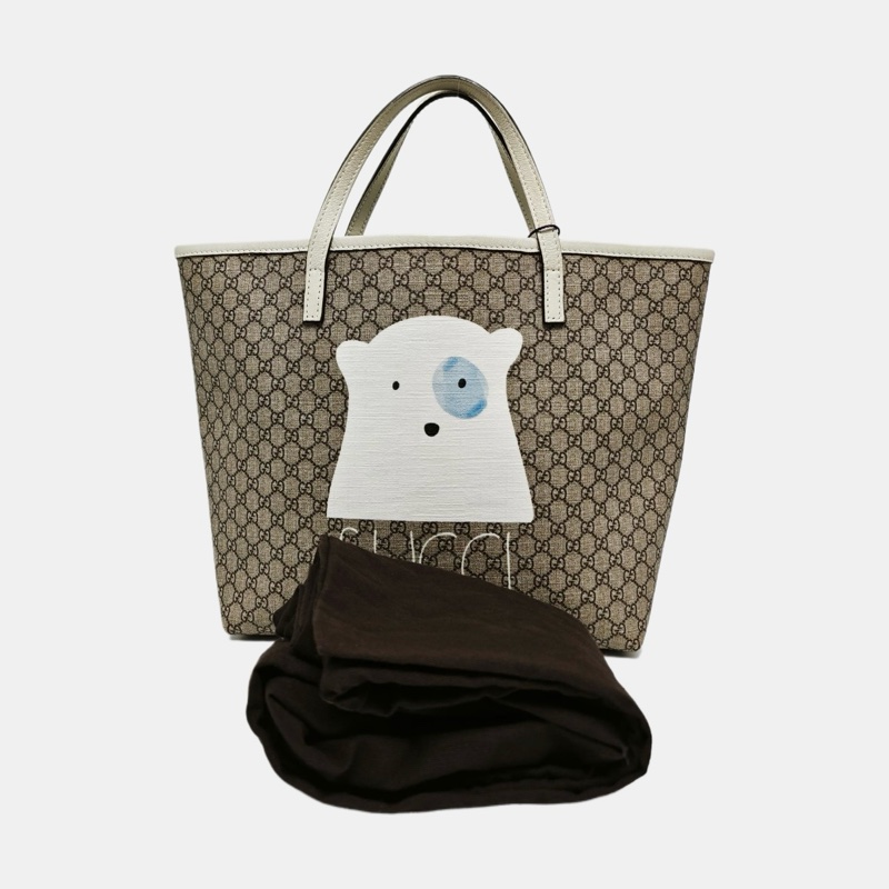 GUCCI 托特包 卡其色塗層帆布老花印花手提包-6