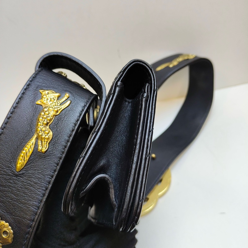 Gucci/古馳  昆蟲款黑金腰帶腰包-4