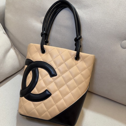 CHANEL 康朋 迷你 菜籃子 tote 奶茶色X黑色