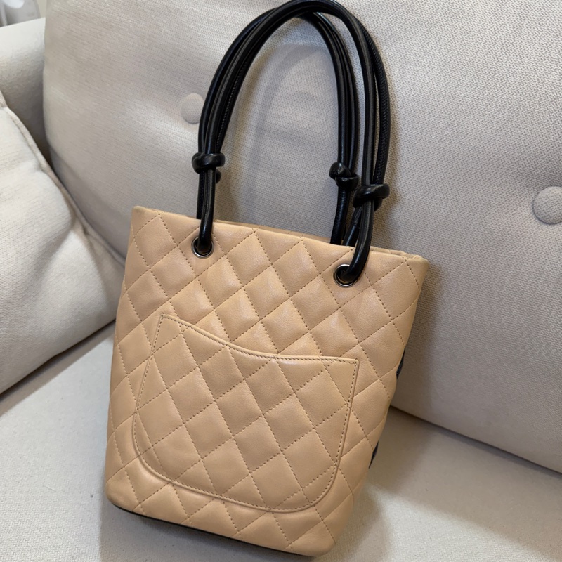 CHANEL 康朋 迷你 菜籃子 tote 奶茶色X黑色-1