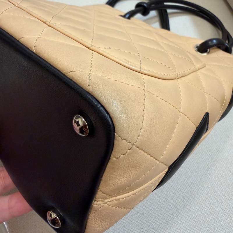 CHANEL 康朋 迷你 菜籃子 tote 奶茶色X黑色-10