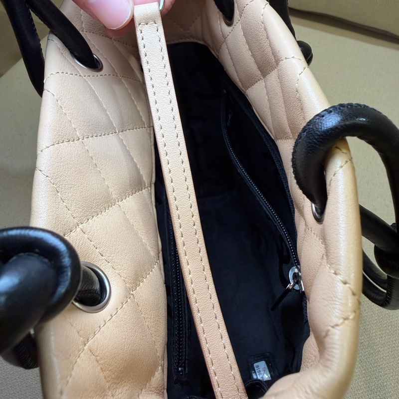CHANEL 康朋 迷你 菜籃子 tote 奶茶色X黑色-20