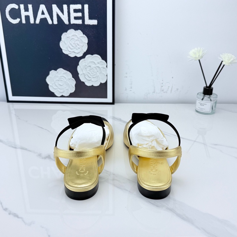 全新閒置Chanel香奈兒 秀款黑金拼色蝴蝶結平底鞋 38碼 🧡-2