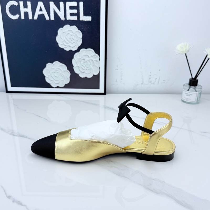 全新閒置Chanel香奈兒 秀款黑金拼色蝴蝶結平底鞋 38碼 🧡-3