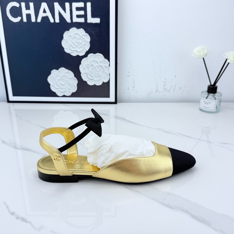全新閒置Chanel香奈兒 秀款黑金拼色蝴蝶結平底鞋 38碼 🧡-4