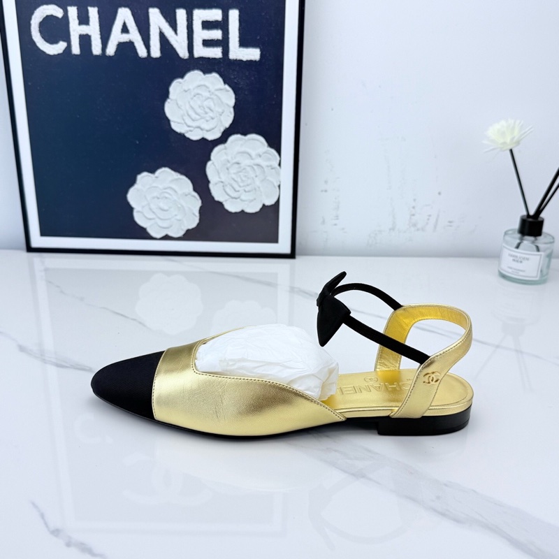 全新閒置Chanel香奈兒 秀款黑金拼色蝴蝶結平底鞋 38碼 🧡-5
