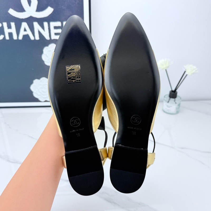全新閒置Chanel香奈兒 秀款黑金拼色蝴蝶結平底鞋 38碼 🧡-7