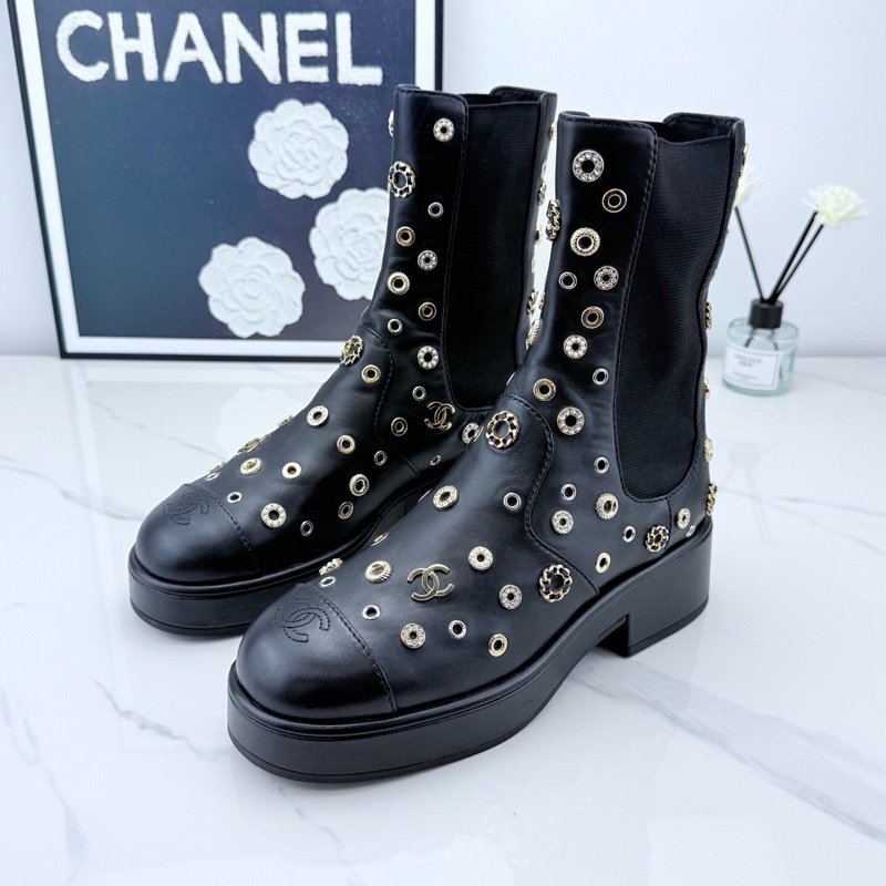 全新Chanel 香奈兒 黑金重工水鑽短靴 37碼 S印🧡-0