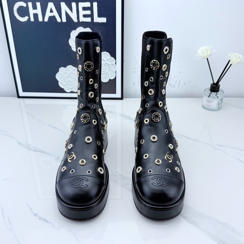 全新Chanel 香奈兒 黑金重工水鑽短靴 37碼 S印🧡-1