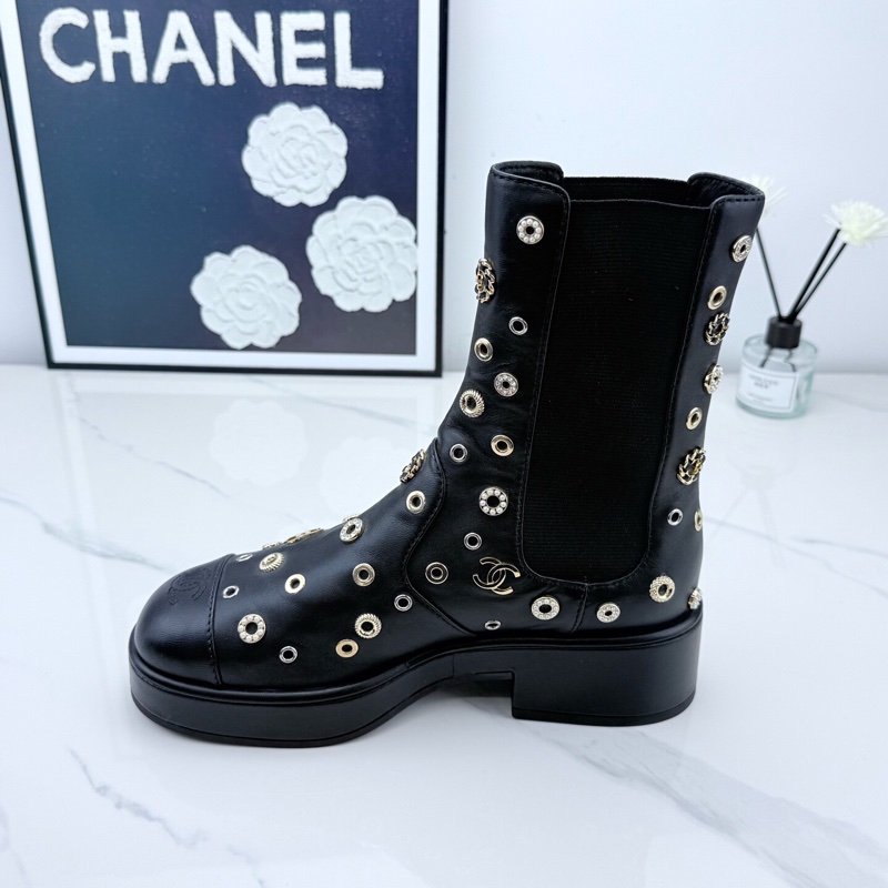 全新Chanel 香奈兒 黑金重工水鑽短靴 37碼 S印🧡-3