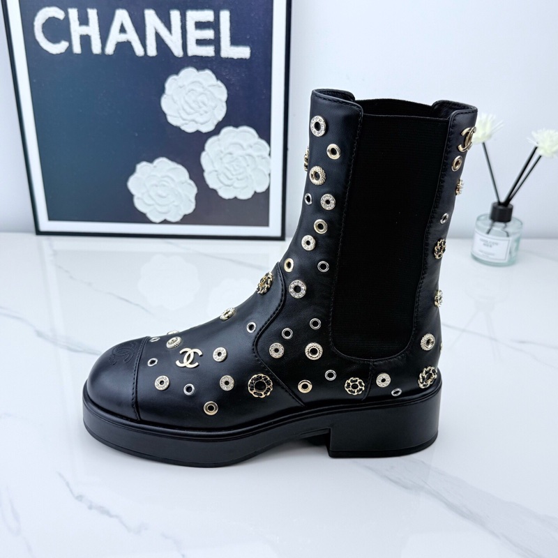 全新Chanel 香奈兒 黑金重工水鑽短靴 37碼 S印🧡-5