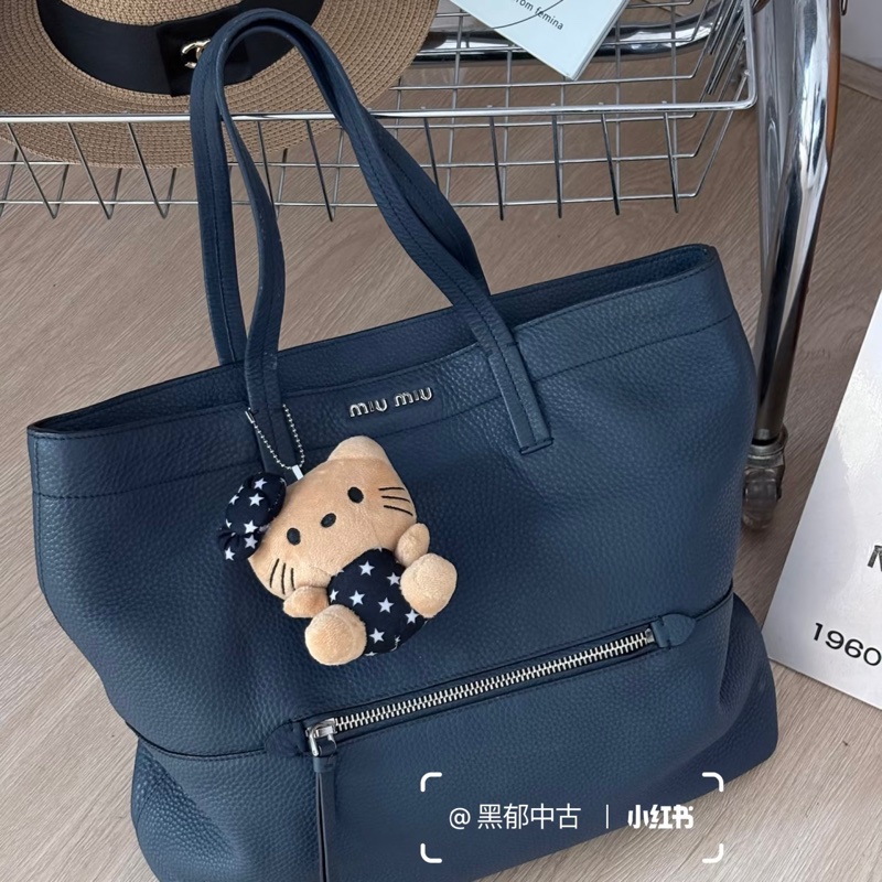 Miu Miu • 深藍荔枝牛皮一片式拉鍊托特包-1
