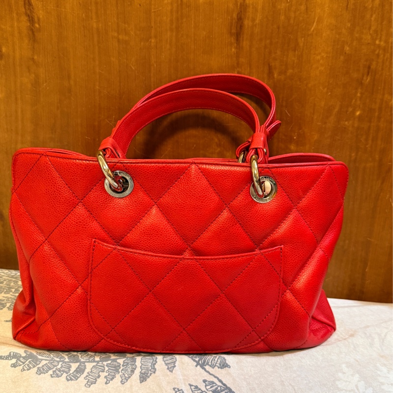 Chanel 粉色菱格紋魚子醬牛皮 CC Timeless 軟式購物袋-1