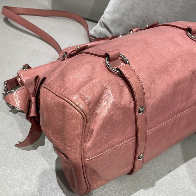 Miu Miu • 粉色油臘牛皮機車包-7