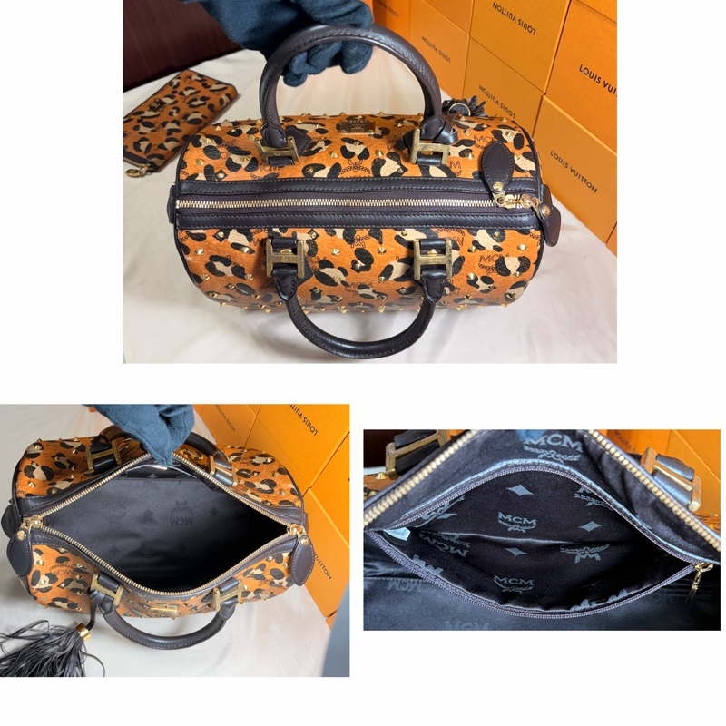 ‼️買一送一 MCM  經典豹紋鉚釘波士頓包➕長夾 組合-3