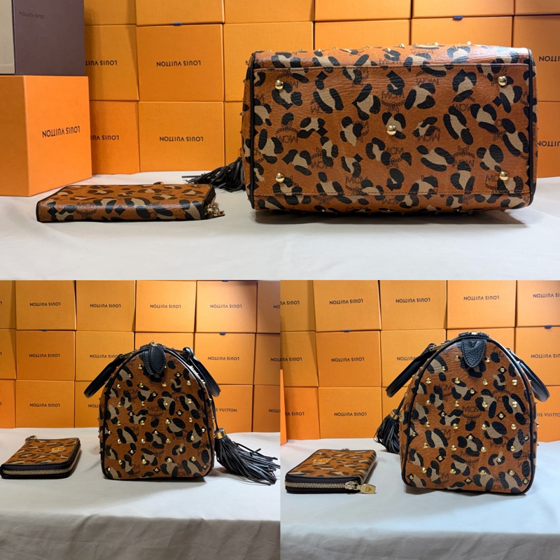 ‼️買一送一 MCM  經典豹紋鉚釘波士頓包➕長夾 組合-4