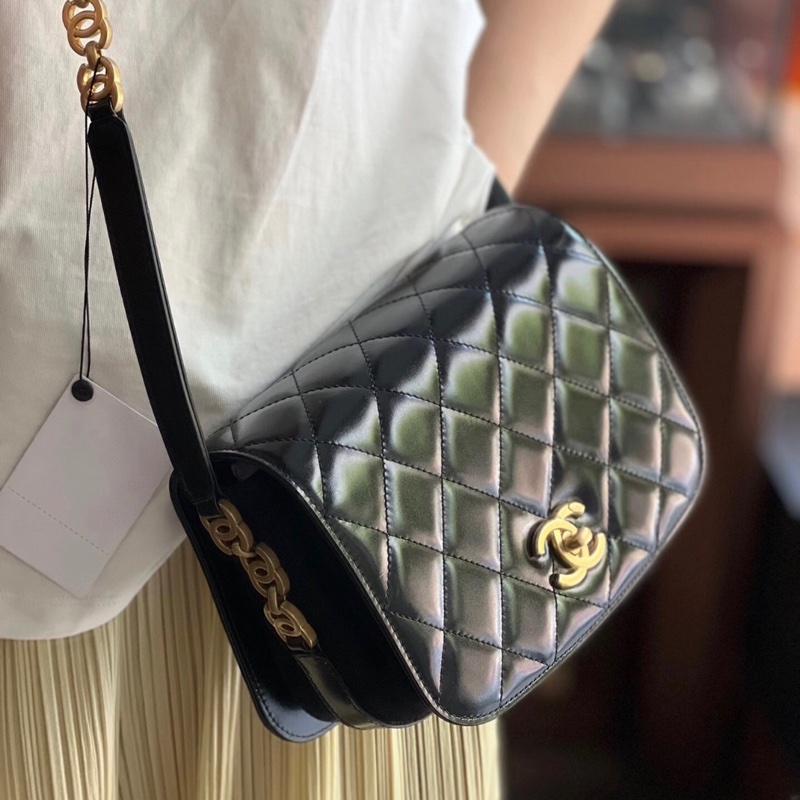 ✨Chanel 油蠟皮馬鞍包/郵差包 晶片款 98新🖤🫶-2