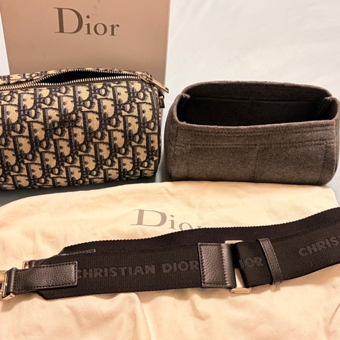 Dior DIOR 卡其色帆布老花提花 圓通 斜背包