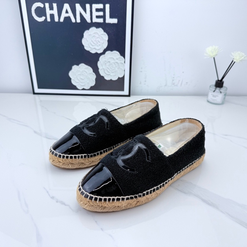 chanel香奈兒 黑色漆皮粗花呢漁夫鞋 38碼 🧡-0