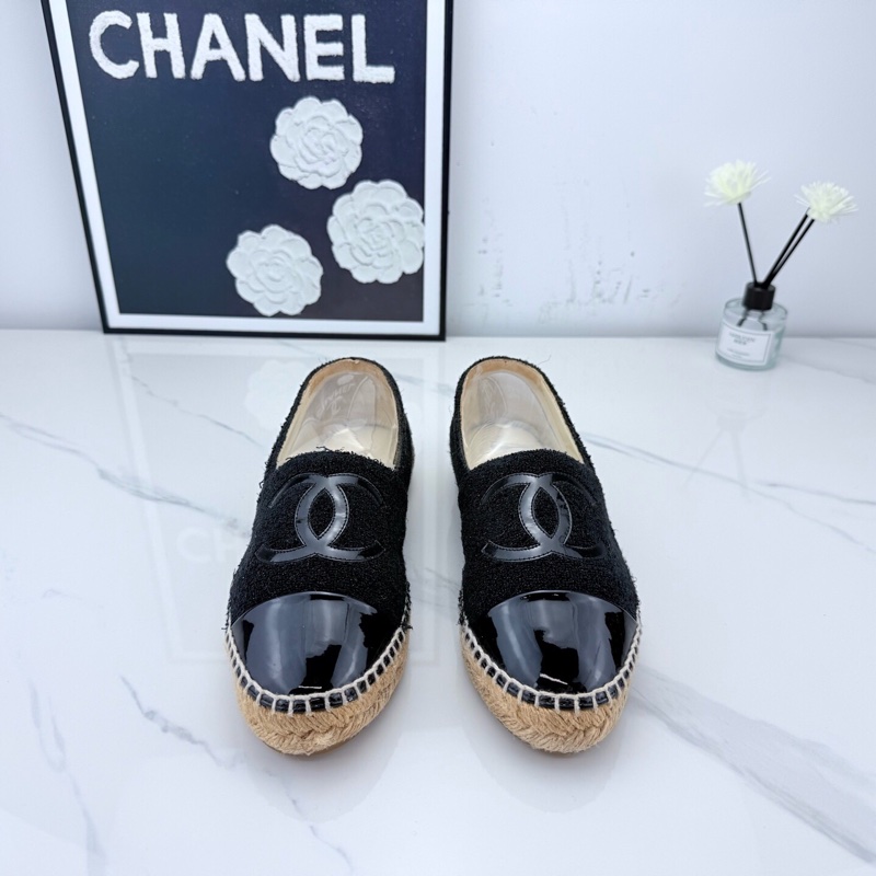 chanel香奈兒 黑色漆皮粗花呢漁夫鞋 38碼 🧡-1
