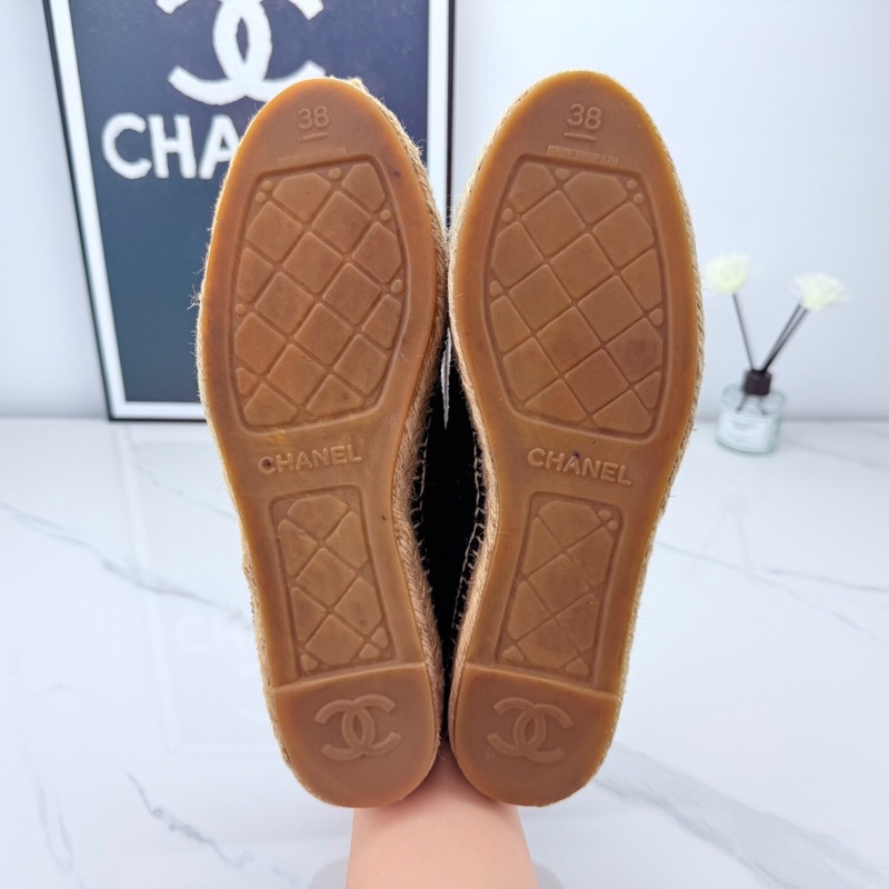 chanel香奈兒 黑色漆皮粗花呢漁夫鞋 38碼 🧡-8