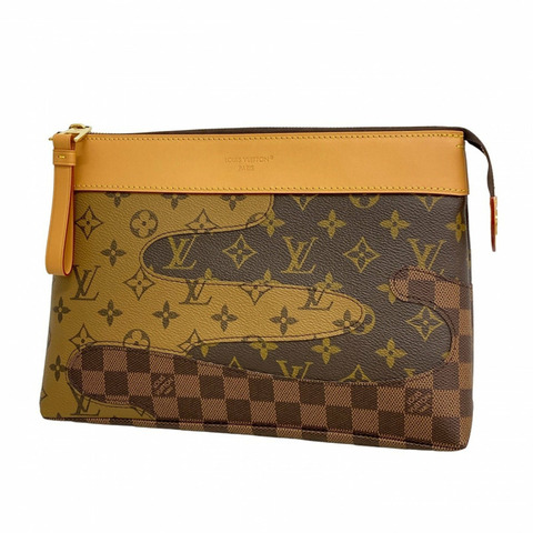 路易威登 Damier Monogram 反向手拿包，NIGO Pochette Voyage Souple M26015，棕色，男士
