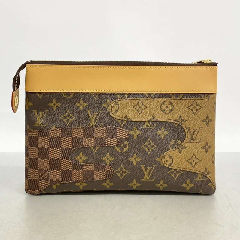 路易威登 Damier Monogram 反向手拿包，NIGO Pochette Voyage Souple M26015，棕色，男士-7