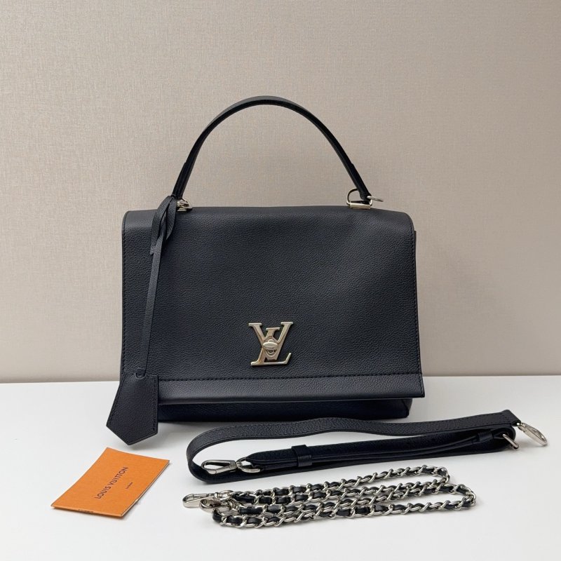 路易威登/Louis Vuitton Lock me中號黑色全皮鏈條手提包-0