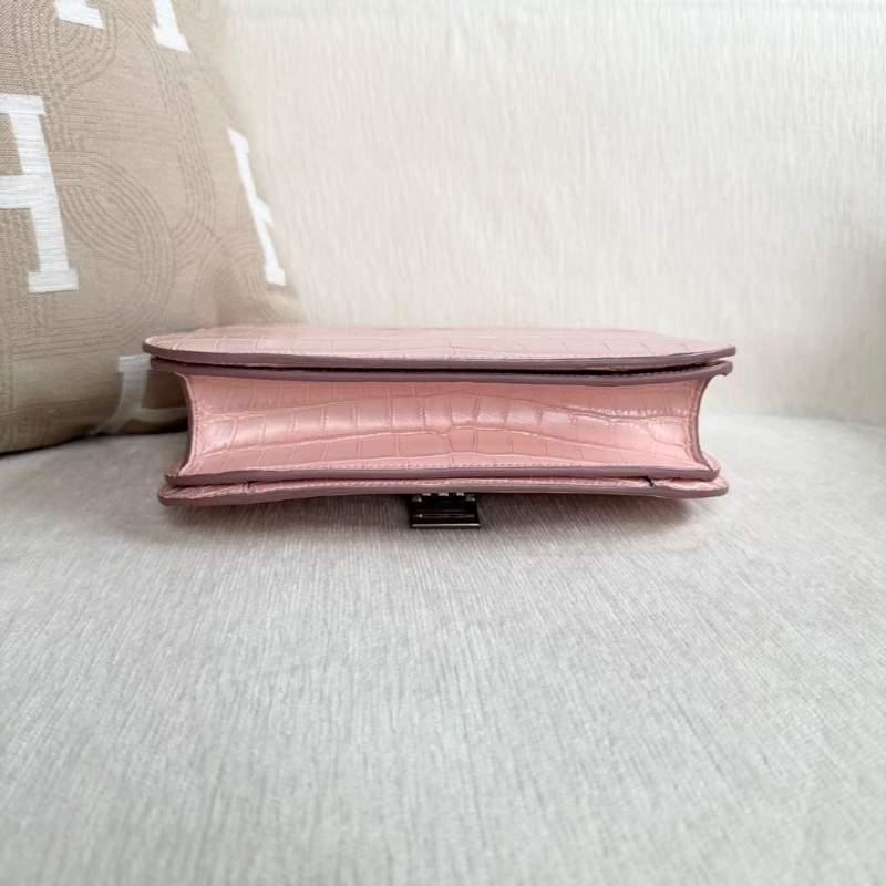 Celine 鱷魚皮Box豆腐包中號 櫻花粉 銀扣 23*17*5  95新 配件塵袋 肩帶-1