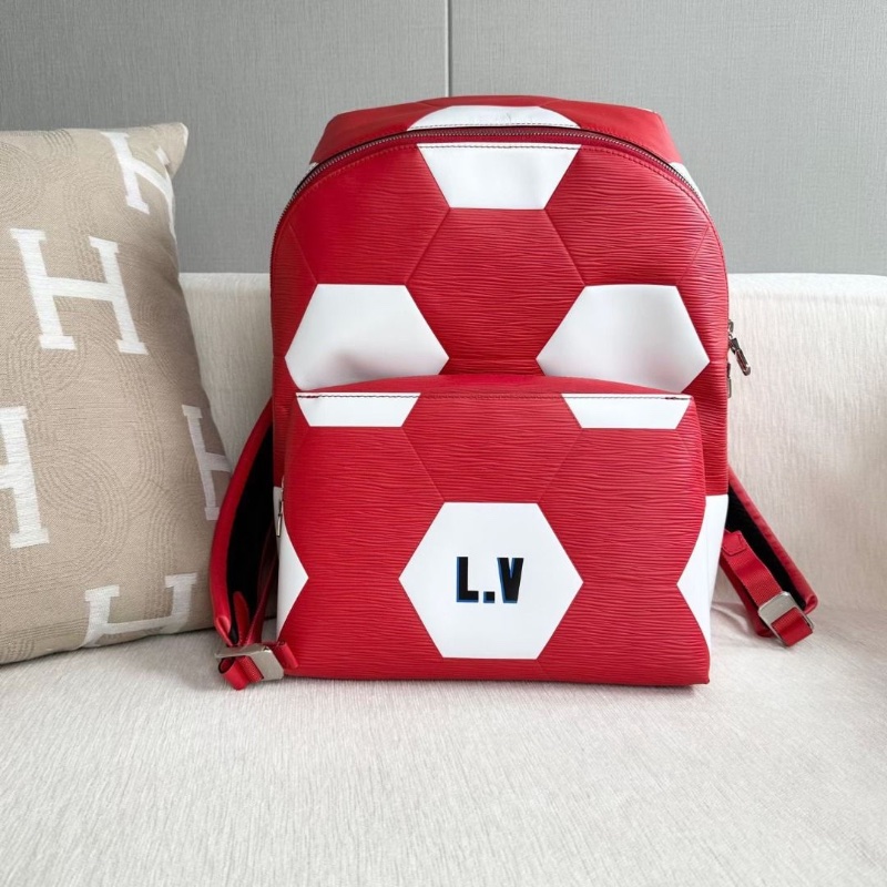 LV 世界杯限定水波紋後背包 紅白拼色 牛皮 28*40*20  95新 配件塵袋-2