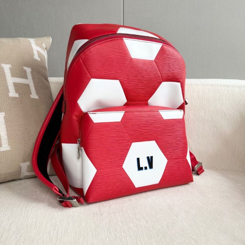 LV 世界杯限定水波紋後背包 紅白拼色 牛皮 28*40*20  95新 配件塵袋-4