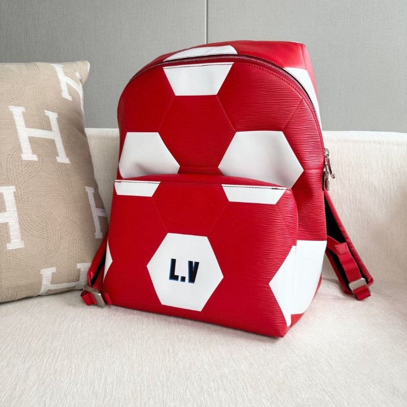 LV 世界杯限定水波紋後背包 紅白拼色 牛皮 28*40*20  95新 配件塵袋-5