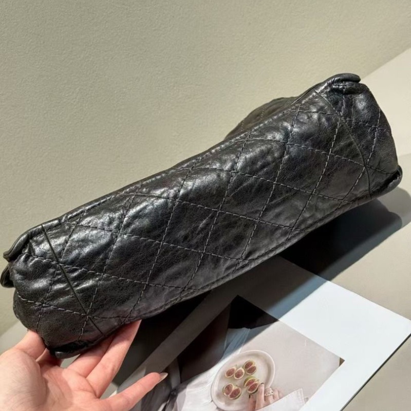 Chanel 黑銀 編織邊 仿舊牛皮 大號 機場包 32*12*28cm 9新 配件塵袋-5