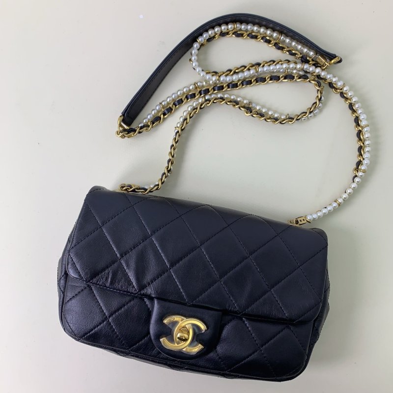 香奈兒/Chanel 黑金珍珠牛皮 CF大mini鏈條包-0