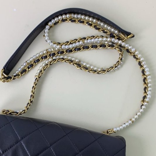 香奈兒/Chanel 黑金珍珠牛皮 CF大mini鏈條包-9