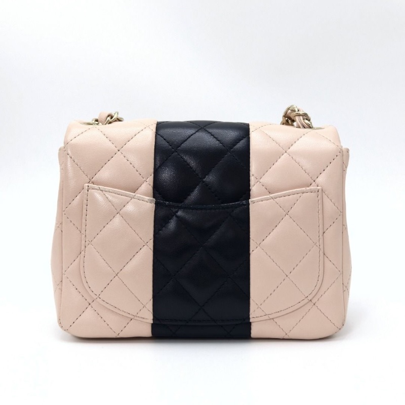CHANEL 拼色金扣方胖子 肩背斜背鏈條包17*12*7.5  95新 配件塵袋-3