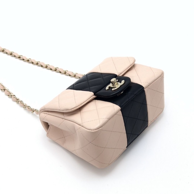 CHANEL 拼色金扣方胖子 肩背斜背鏈條包17*12*7.5  95新 配件塵袋-4