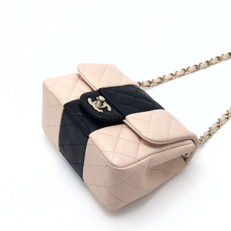 CHANEL 拼色金扣方胖子 肩背斜背鏈條包17*12*7.5  95新 配件塵袋-5