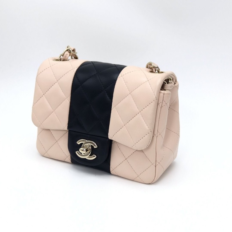 CHANEL 拼色金扣方胖子 肩背斜背鏈條包17*12*7.5  95新 配件塵袋-6