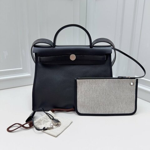 閒置新 Hermes愛馬仕 Herbag31黑色Toile H防水帆佈手提包