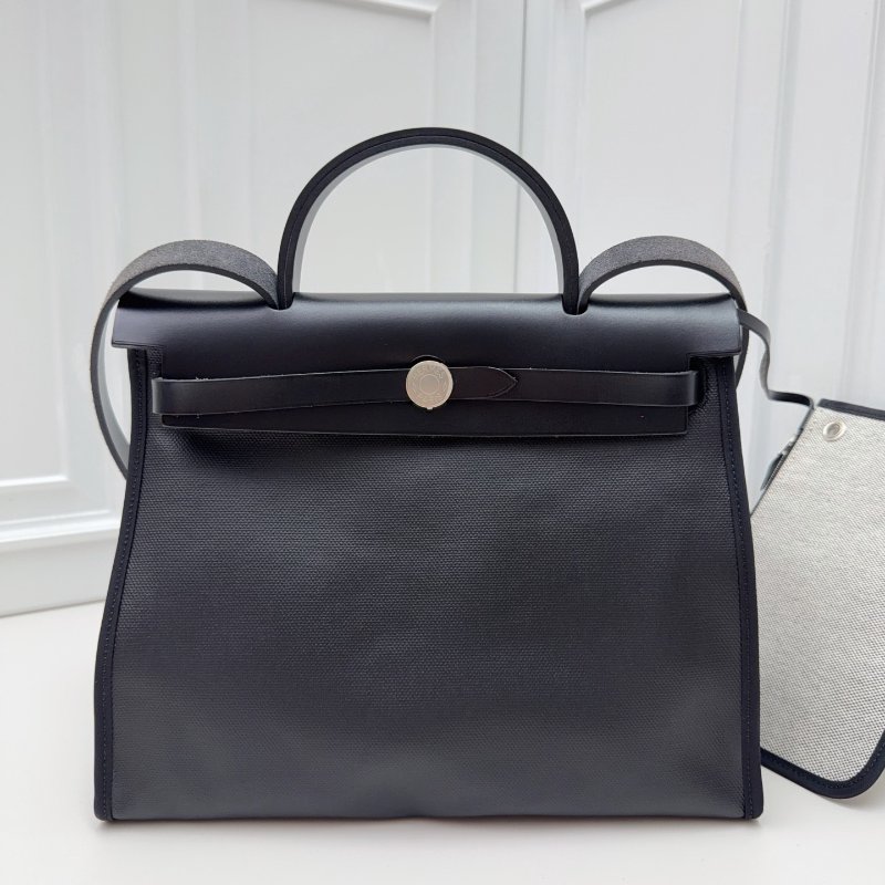 閒置新 Hermes愛馬仕 Herbag31黑色Toile H防水帆佈手提包-6