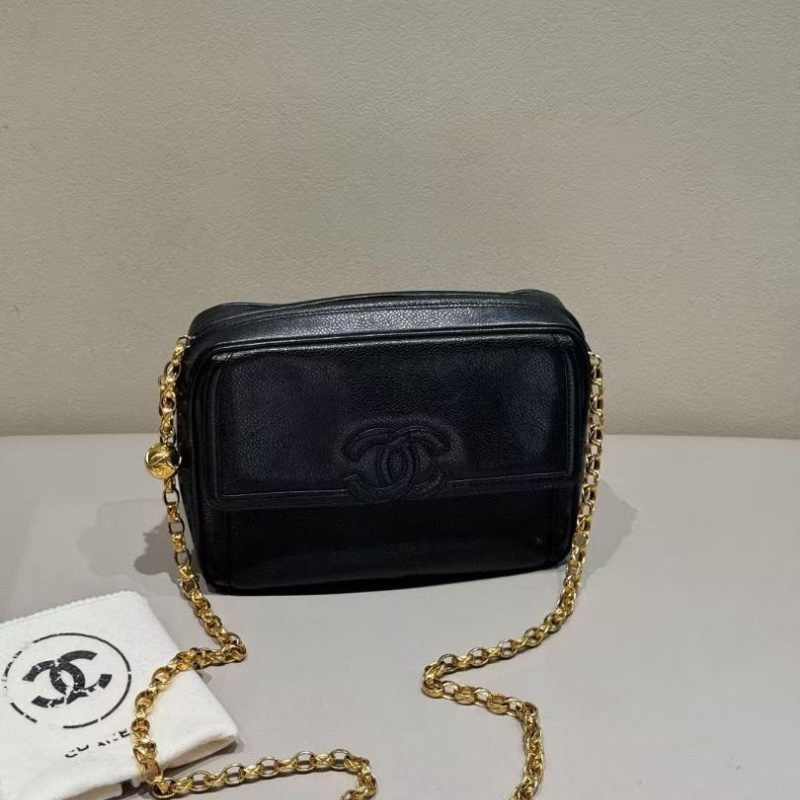 Chanel 金球 雕花鏈 相機包 荔枝皮 22*6*17cm 9新 配件塵袋-1