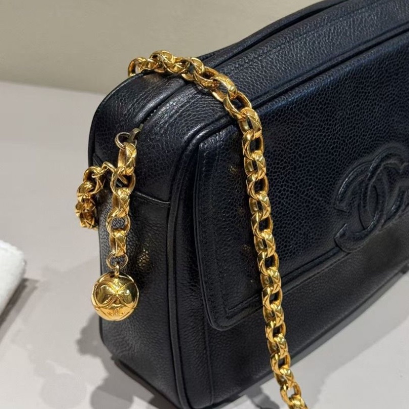 Chanel 金球 雕花鏈 相機包 荔枝皮 22*6*17cm 9新 配件塵袋-3