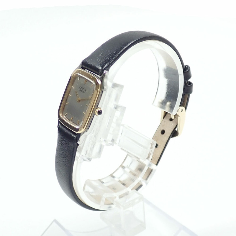 精工 Credor 女士石英錶，18K 黃金錶殼，不鏽鋼錶帶，皮錶帶，型號 5A70-5600，電池供電，非原廠扣-1