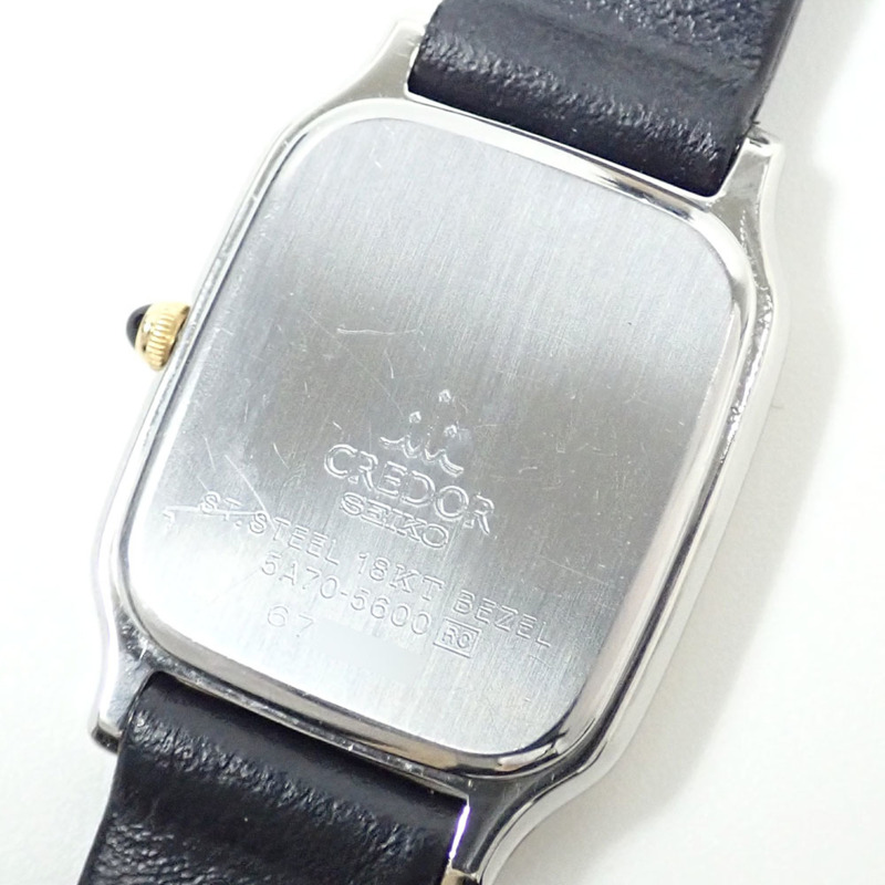 精工 Credor 女士石英錶，18K 黃金錶殼，不鏽鋼錶帶，皮錶帶，型號 5A70-5600，電池供電，非原廠扣-3