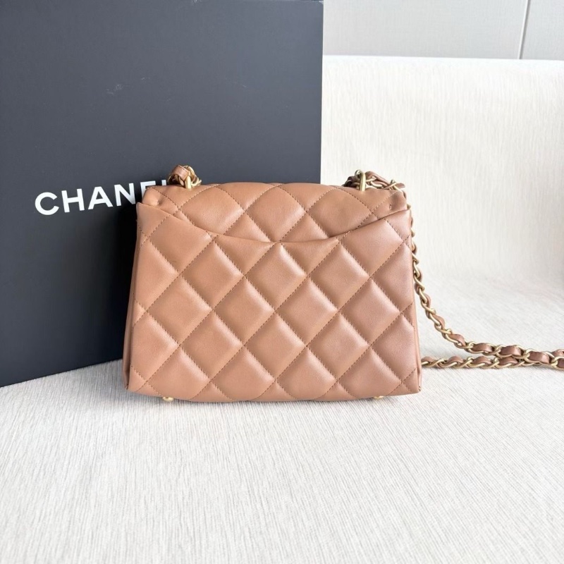 Chanel 24C粗鏈條信封包 芯片款 羊皮 焦糖色 金扣  23*16*6.5 cm  95新 配件盒子 購證 塵袋-1