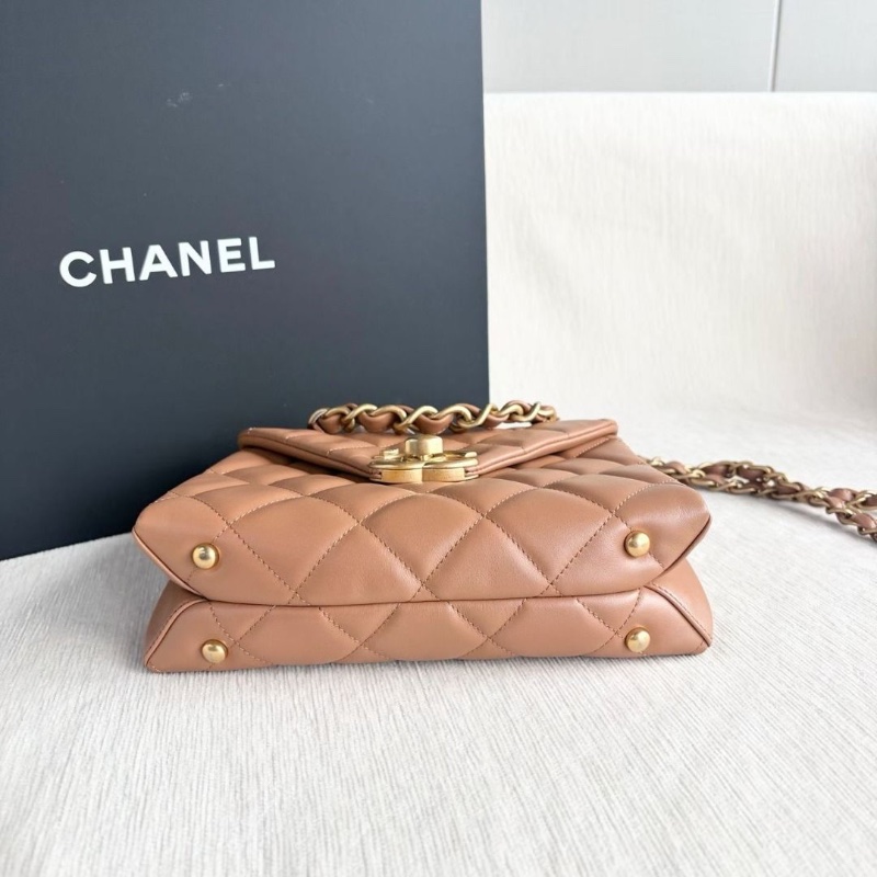 Chanel 24C粗鏈條信封包 芯片款 羊皮 焦糖色 金扣  23*16*6.5 cm  95新 配件盒子 購證 塵袋-4