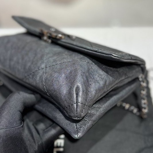 香奈兒/Chanel 黑銀牛皮大logo信封包 經典大菱格紋 手提斜背包-3